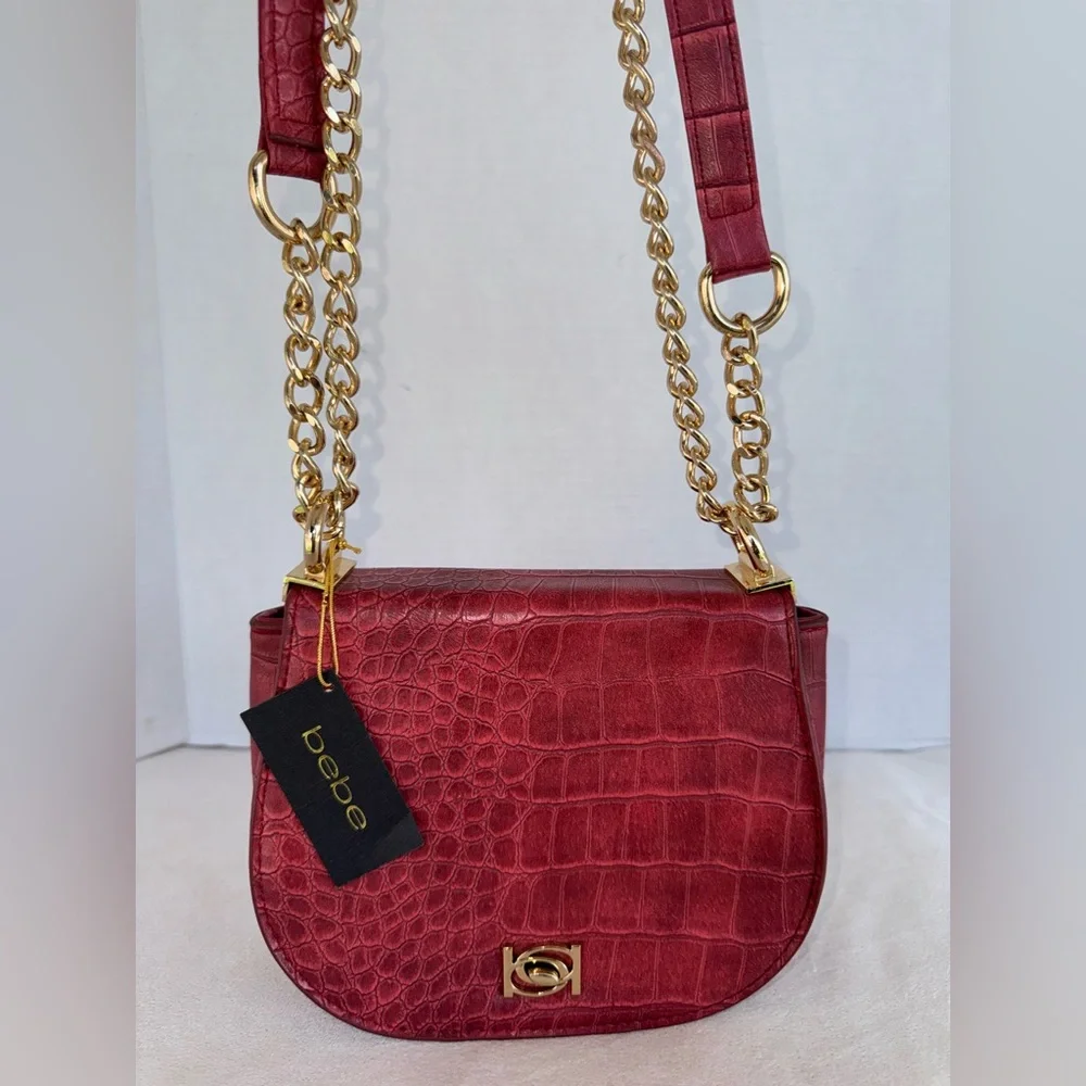 ‼️Sold‼️ Michelle Mini Saddle Red Croc-Embossed Chain Shoulder Bag-New With Tags - Picture 2 of 16